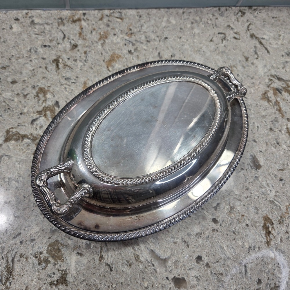 Oneida Ltd Fiesta Silverplate Oval Lidded Serving Dish Rope Edge‎ 74814 Vintage
